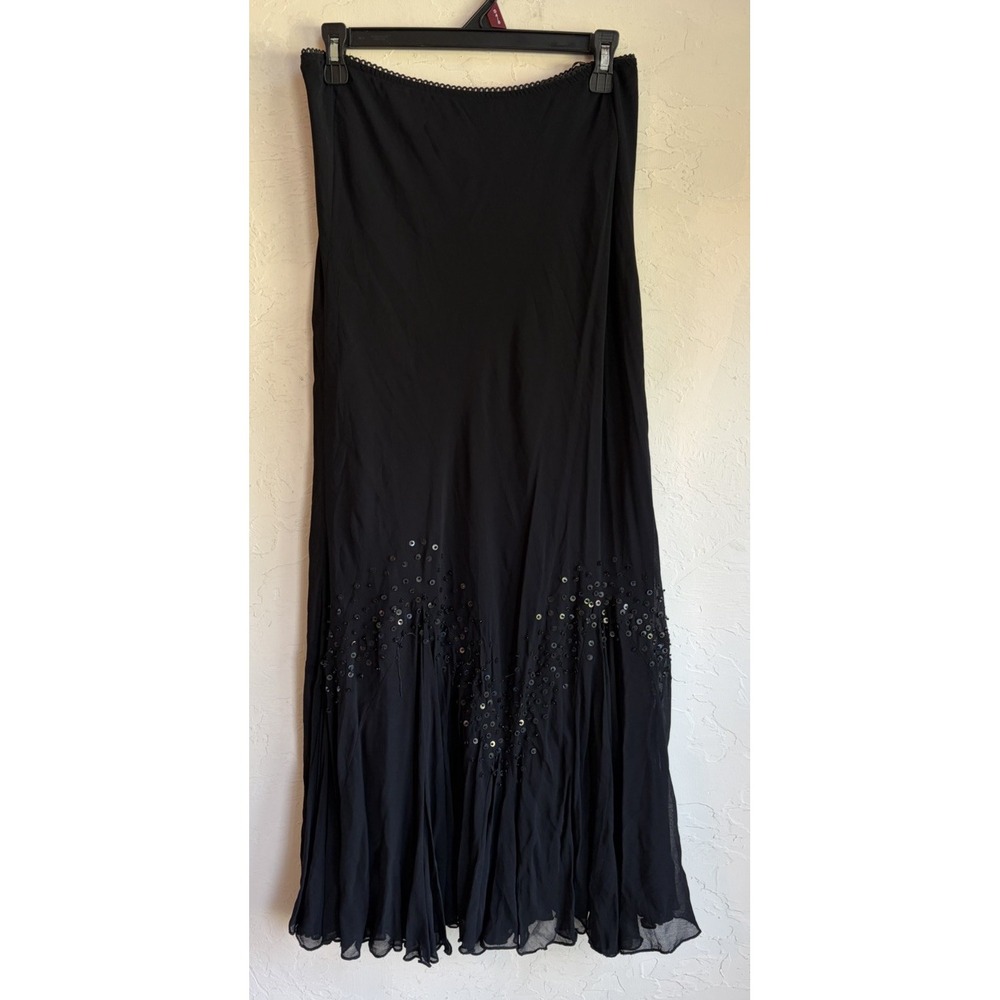 Vintage 90s Y2K Rouge Black Beaded Maxi Skirt M Sequin Whimsigoth Witchy Goth